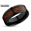 Dragon Wedding Ring - Orange Tungsten Ring - Black Wedding Ring - Anniversary Ring - Black Ring