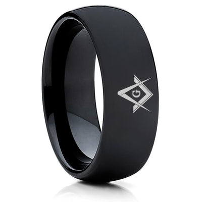 Masonic Wedding Ring - Masonic Ring - Black Tungsten Ring - Tungsten Carbide Ring