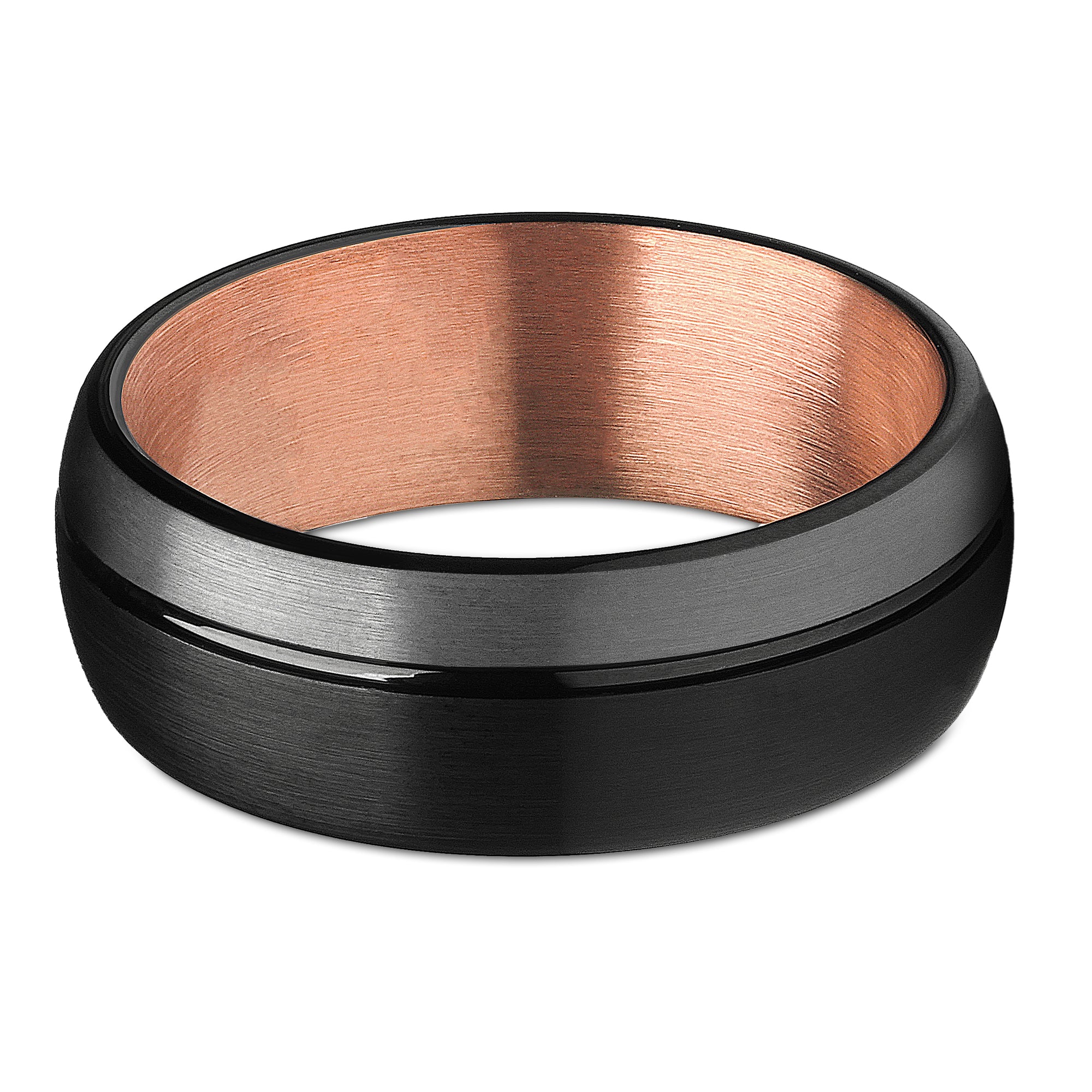 Rose Gold Wedding Ring - Black Tungsten Ring - Tungsten Wedding Band - Rose Gold