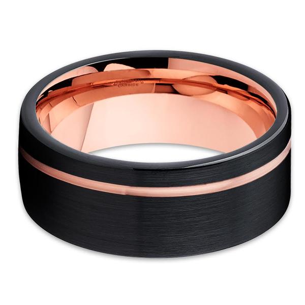 Rose Gold Tungsten Ring - Rose Gold Tungsten Wedding Band - Black Ring - 18k - Black Ring