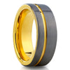 Yellow Gold Gunmetal Ring - 8mm Wedding Ring - Man's Ring - Woman's Ring - Tungsten Ring