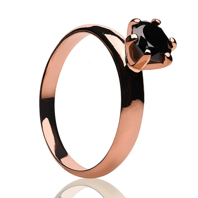 Rose Gold Solitaire Ring - Black Diamond Ring - Solitaire Wedding Ring - Titanium Ring
