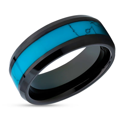 Turquoise Wedding Ring - Black Tungsten Ring - 8mm Wedding Ring - Man's Ring - Ladies