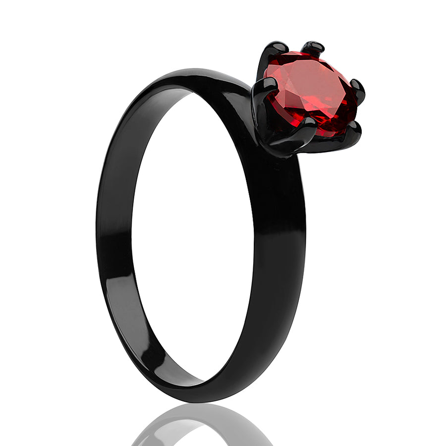 Black Solitaire Ring - Titanium Wedding Ring - Ruby Wedding Ring - Solitaire Wedding Ring