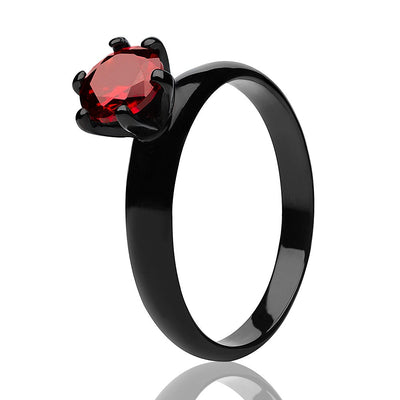 Black Solitaire Ring - Titanium Wedding Ring - Ruby Wedding Ring - Solitaire Wedding Ring