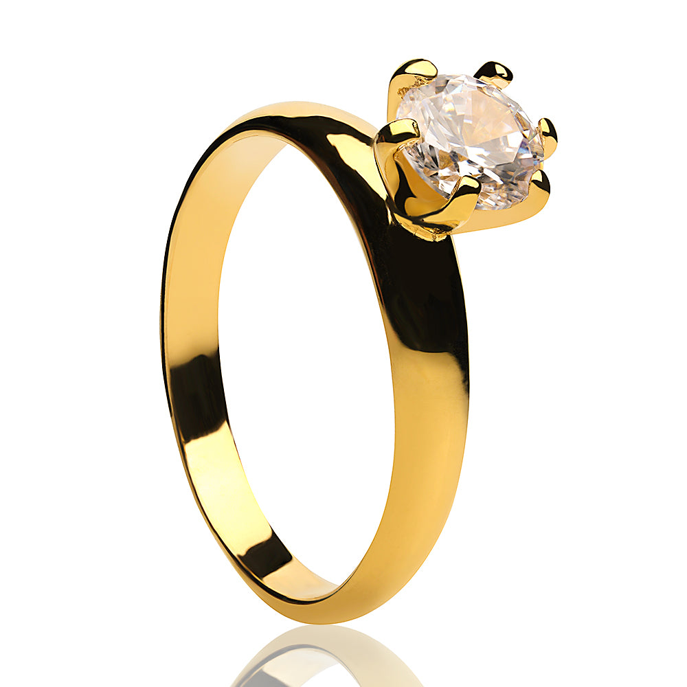 Yellow Gold Solitaire Ring - White CZ Ring - Solitaire Wedding Ring - Ladies Solitaire Ring