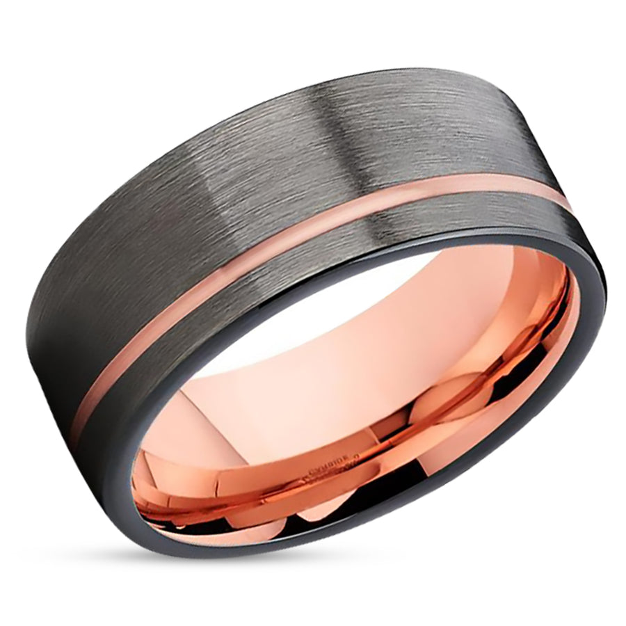 Gunmetal Wedding Ring - Rose Gold Wedding Band - Tungsten Wedding Band - Ring