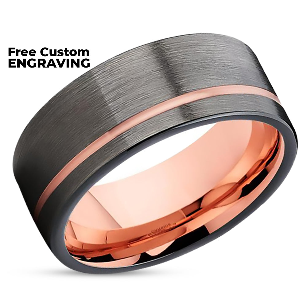 Gunmetal Wedding Ring - Rose Gold Wedding Band - Tungsten Wedding Band - Ring