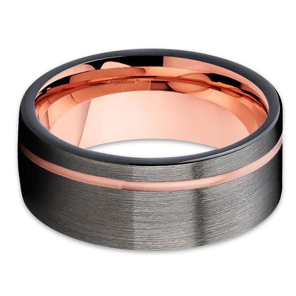 Gunmetal Wedding Ring - Rose Gold Wedding Band - Tungsten Wedding Band - Ring