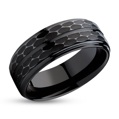 Black Tungsten Ring - 8mm Wedding Ring - Hammered Black Tungsten Ring - Black Wedding Ring