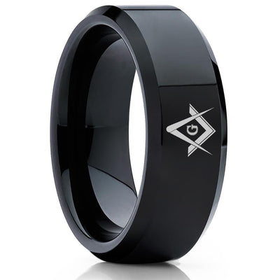 Masonic Wedding Ring - Masonic Ring - Black Tungsten Ring - Tungsten Wedding Ring