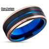 Rose Gold Tungsten Ring - Blue Tungsten Wedding Ring - Black Tungsten - Brush Ring