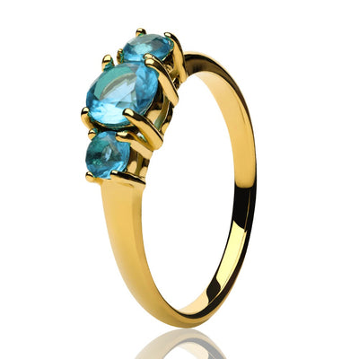 Yellow Gold Solitaire Ring - Aquamarine Wedding Ring - Titanium Ring - Solitaire Ring - Anniversary