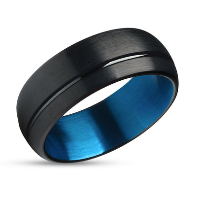 Black Wedding Ring - Blue Tungsten Ring - Tungsten Wedding Ring - Blue Tungsten Band