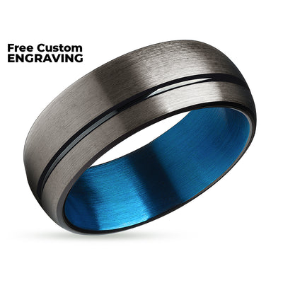 Gunmetal Wedding Ring - Blue Tungsten Ring - Matte Ring - Blue Tungsten Ring - Band