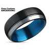 Blue Wedding Ring - Black Wedding Band - Tungsten Wedding Band - Black Band