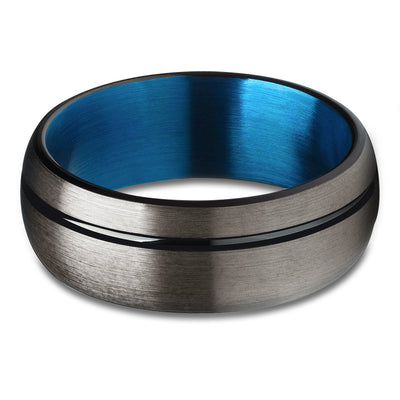 Gunmetal Wedding Ring - Blue Tungsten Ring - Matte Ring - Blue Tungsten Ring - Band