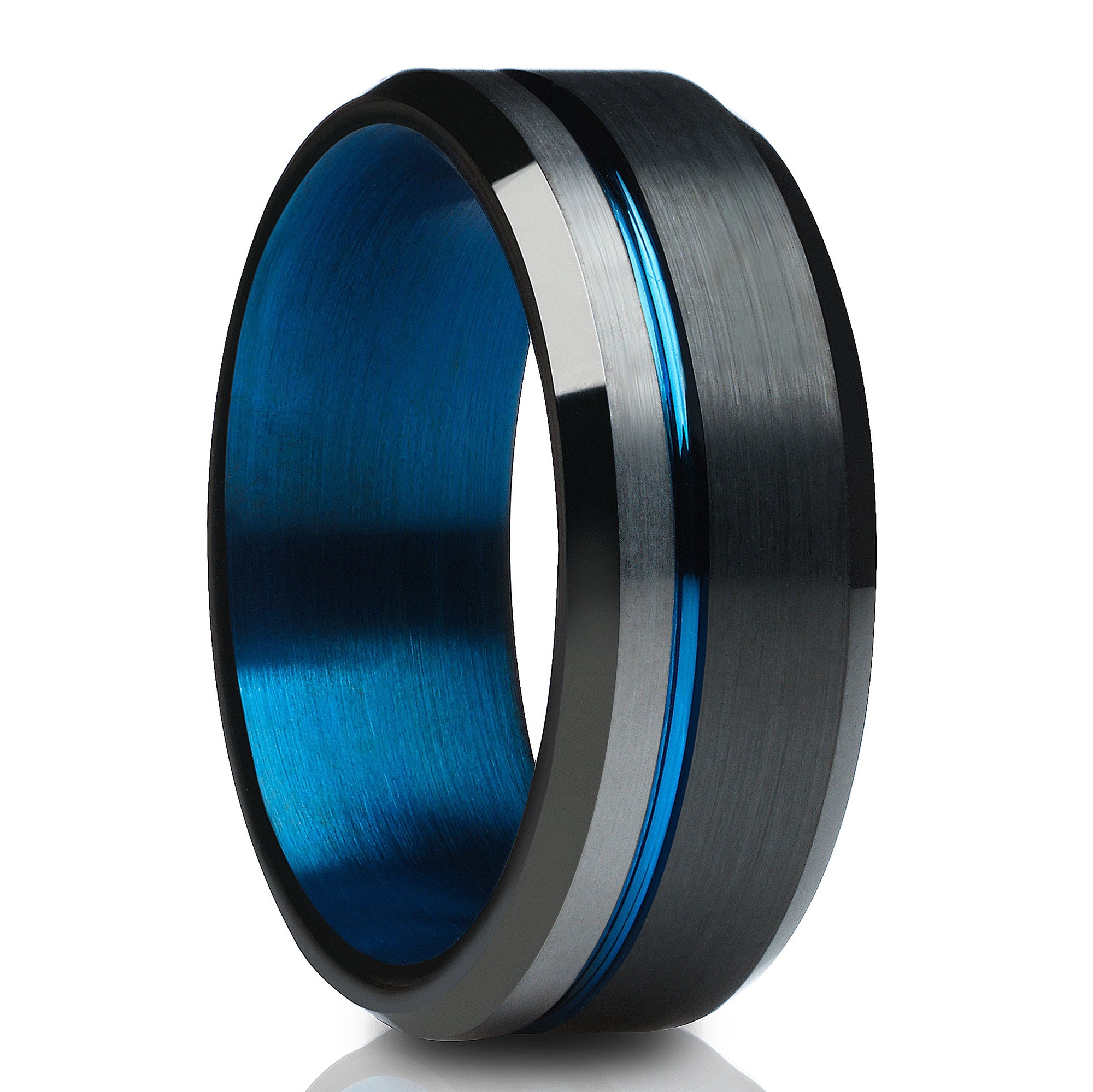 Black Tungsten Wedding Ring - Blue Tungsten Ring - Tungsten Carbide Ring - Black