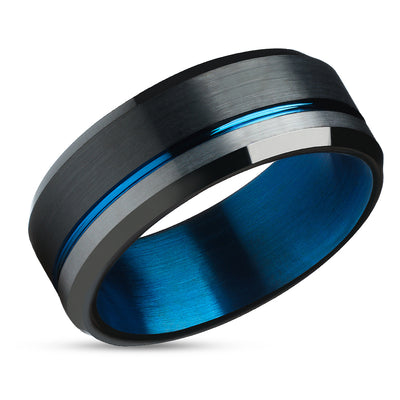 Black Tungsten Wedding Ring - Blue Tungsten Ring - Tungsten Carbide Ring - Black