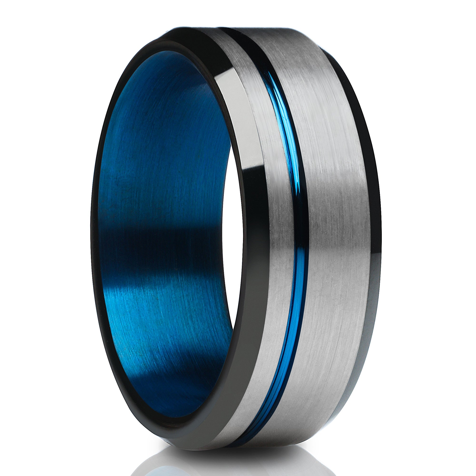 Black Tungsten Ring - Black Wedding Ring - Black Tungsten Band - Blue Wedding Ring