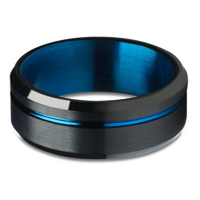 Black Wedding Ring - Blue Tungsten Ring - Blue Wedding Band - Matte Ring - Unique Ring