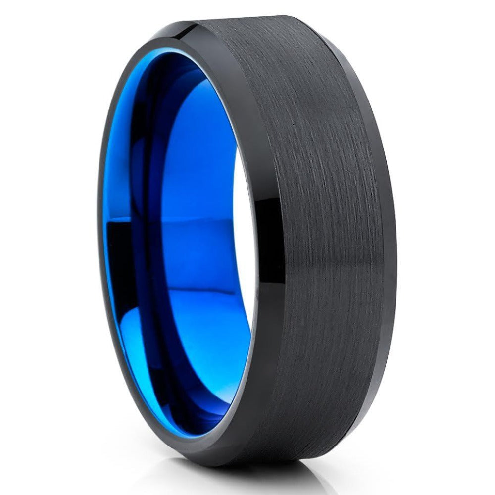 Blue Tungsten Ring - Blue Wedding Ring - Tungsten Carbide Ring - Blue Tungsten Band
