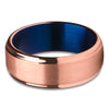 Rose Gold Wedding Ring - Blue Tungsten Ring - Rose Gold Wedding Band - Blue Ring