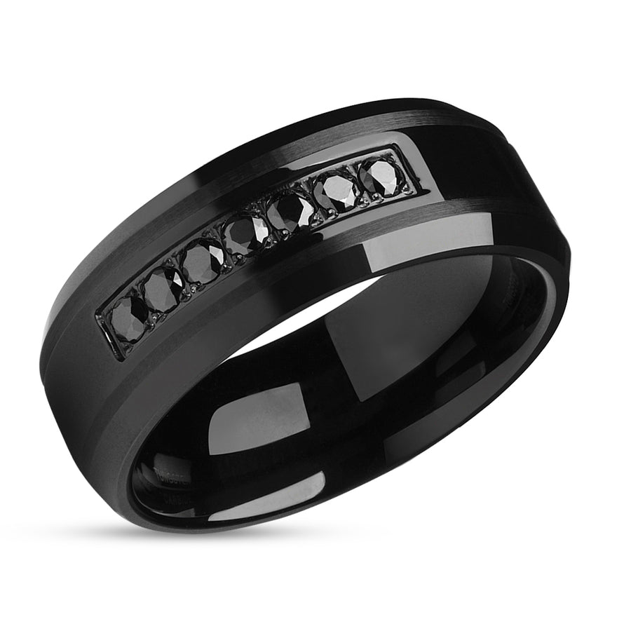 8MM Black Wedding Ring - Black Tungsten Ring - Tungsten Wedding Band - CZ Ring