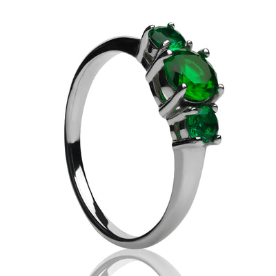 Emerald Wedding Ring - Silver Ring - Solitaire Wedding Ring - Engagement Ring - Anniversary