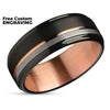 Black Wedding Ring - Black Tungsten Ring - Rose Gold Tungsten Ring - Black Band