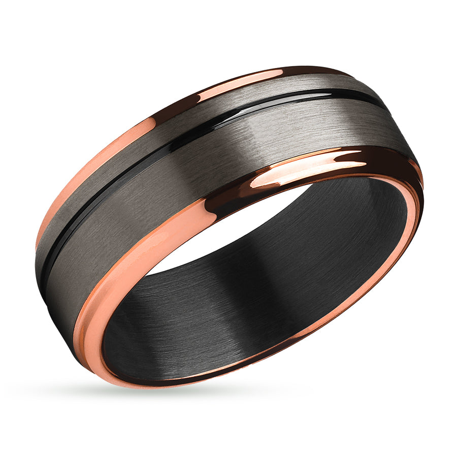 Gunmetal Wedding Ring - Black Tungsten Ring - Rose Gold Wedding Ring - Ring - Band