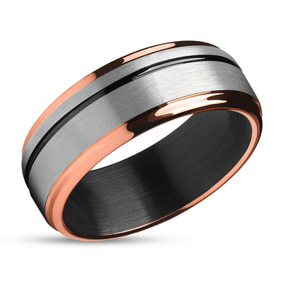 Rose Gold Tungsten Ring - Black Tungsten Ring - Rose Gold Wedding Ring - Tungsten