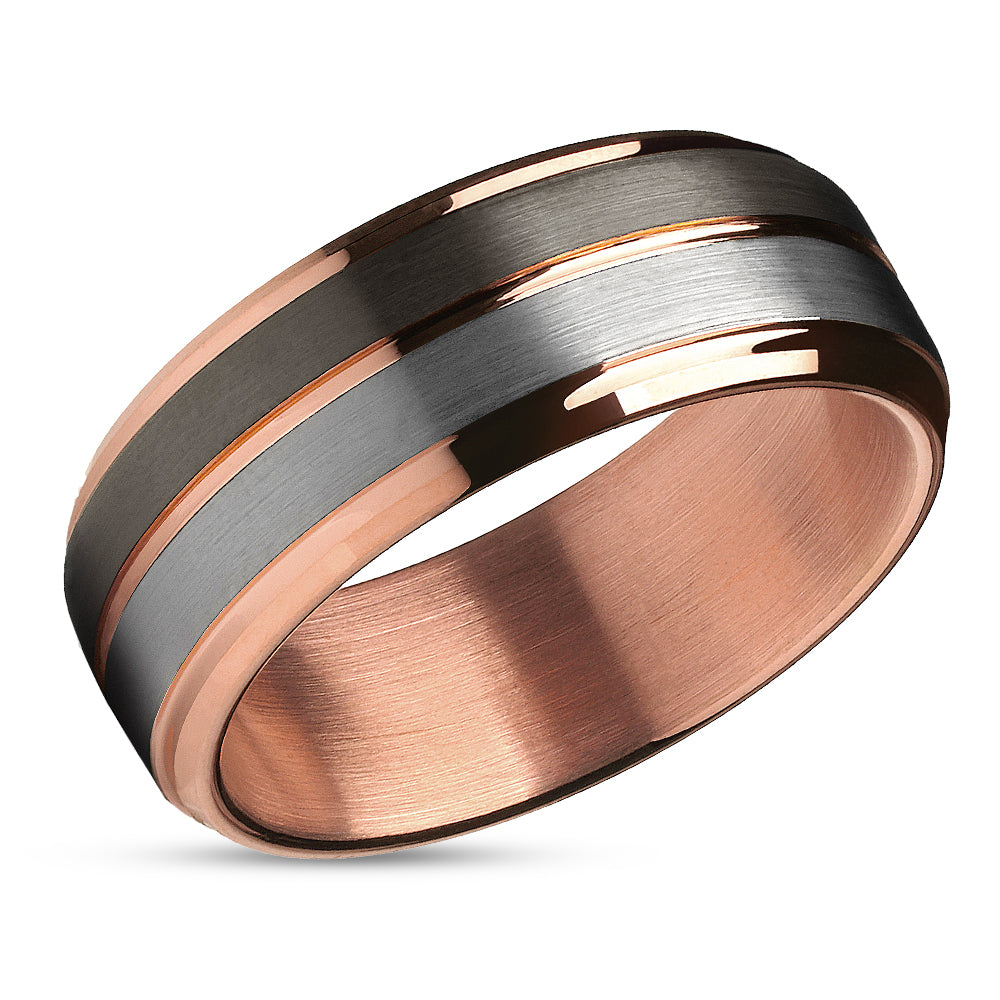 Rose Gold Wedding Band - Gunmetal Wedding Band - Rose Gold Tungsten Ring - Band