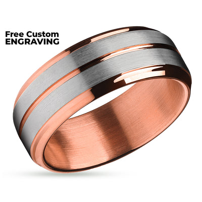 Rose Gold Wedding Ring - Tungsten Wedding Band - Rose Gold Wedding Ring - Band