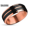 Rose Tungsten Wedding Band - Rose Gold Wedding Ring - Black Tungsten Ring