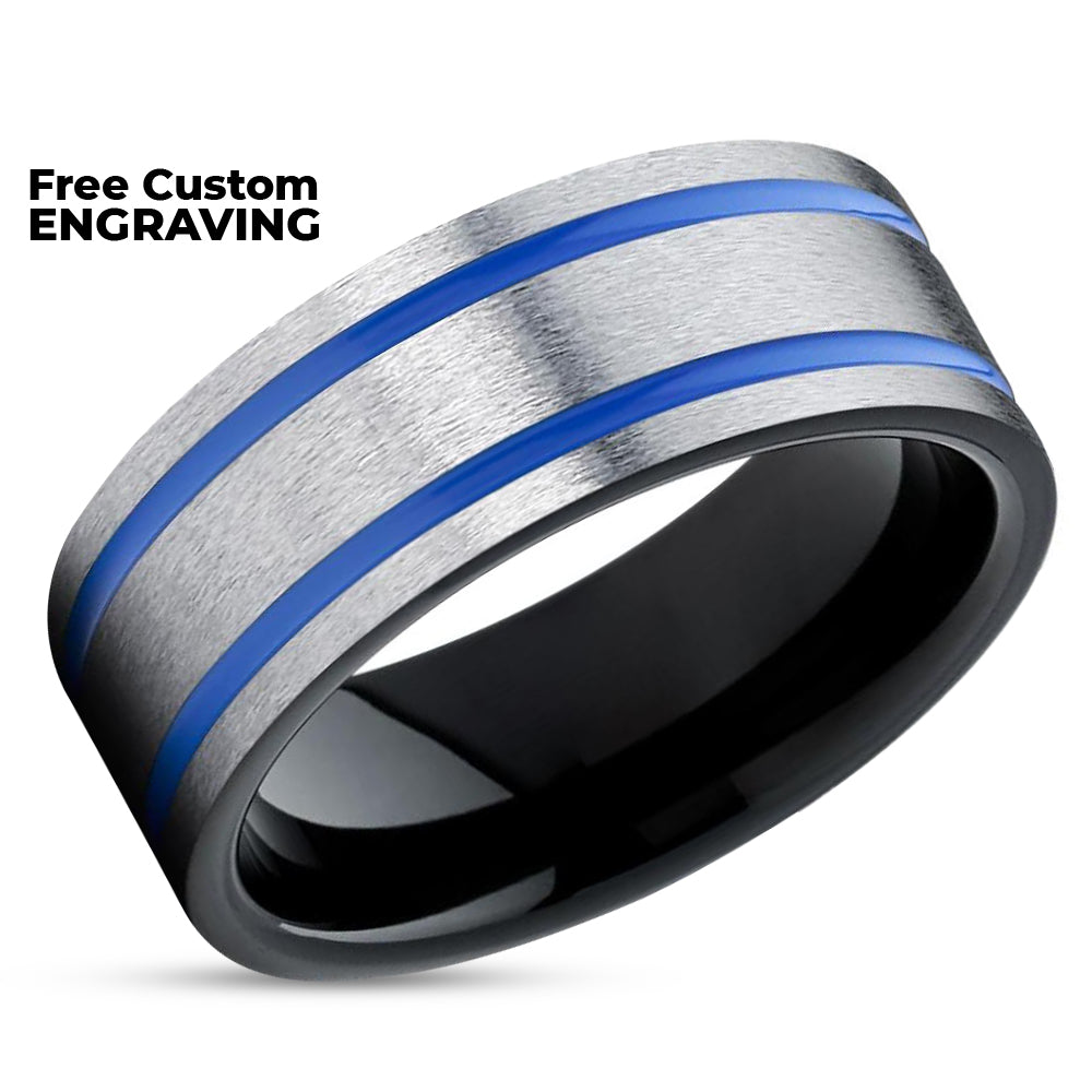 Blue Wedding Band - Black Tungsten Ring - Black Wedding Band - Tungsten Wedding Ring