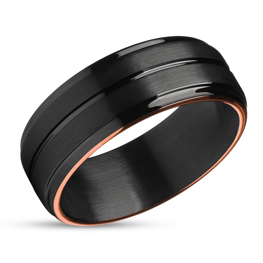 Black Wedding Ring - Rose Gold Tungsten Ring - Black Tungsten Ring - Black Band