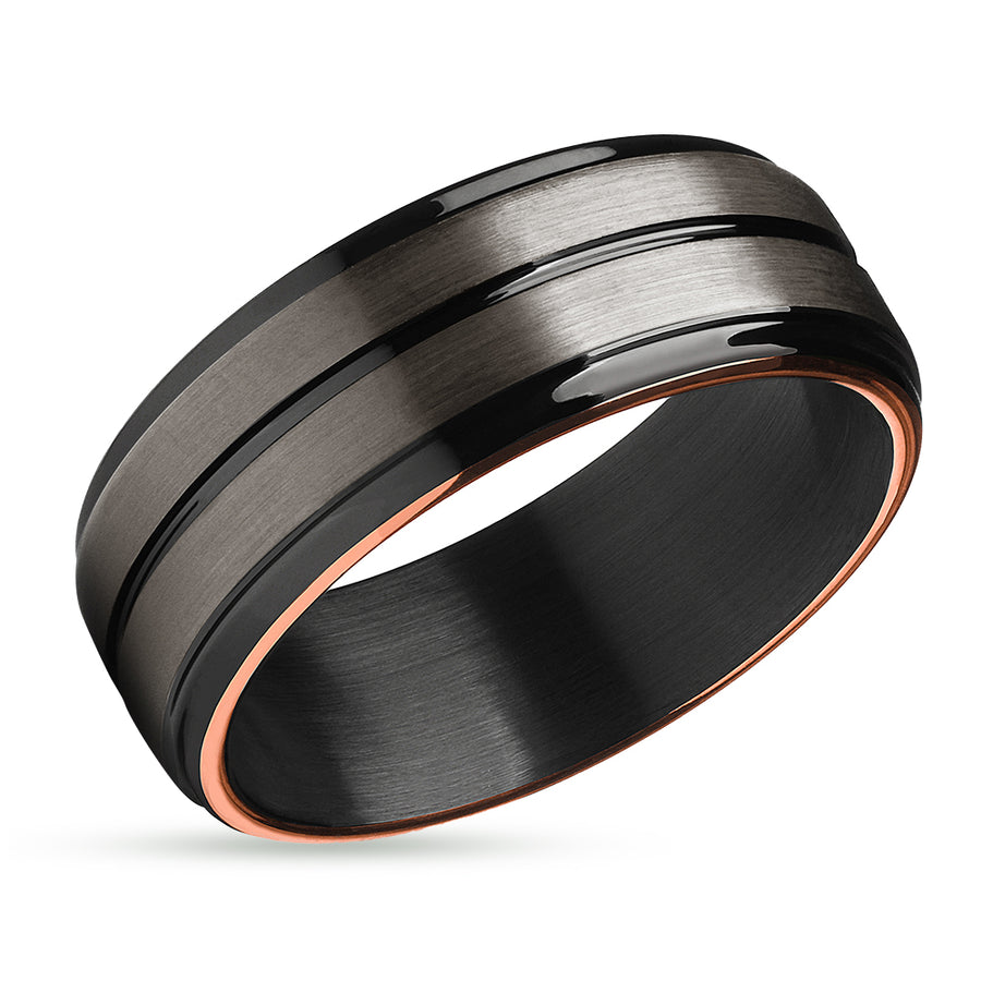 Gunmetal Wedding Ring - Tungsten Wedding Ring - Black Wedding Ring - Rose Gold