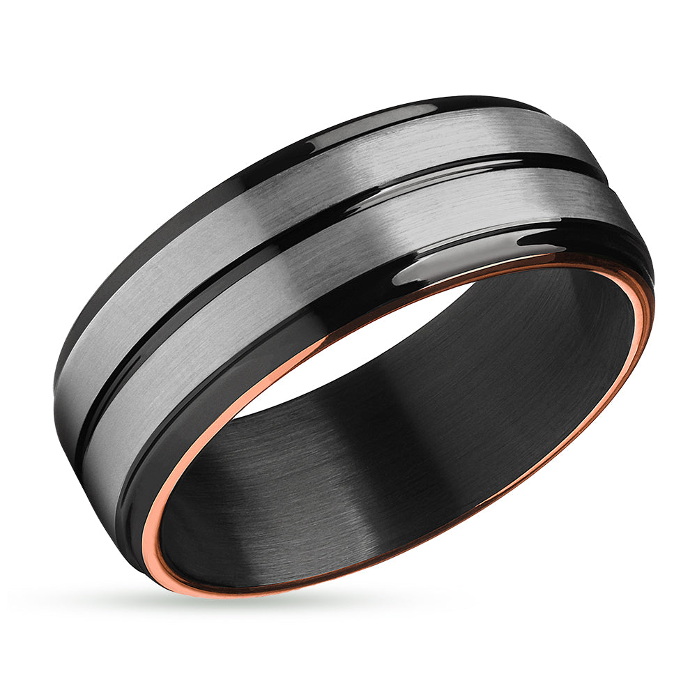 Black Tungsten Wedding Ring - Rose Gold Wedding Band - Black Wedding Ring - Band
