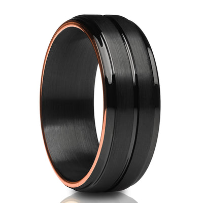 Black Wedding Ring - Rose Gold Tungsten Ring - Black Tungsten Ring - Black Band