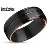 Black Wedding Ring - Rose Gold Tungsten Ring - Black Tungsten Ring - Black Band