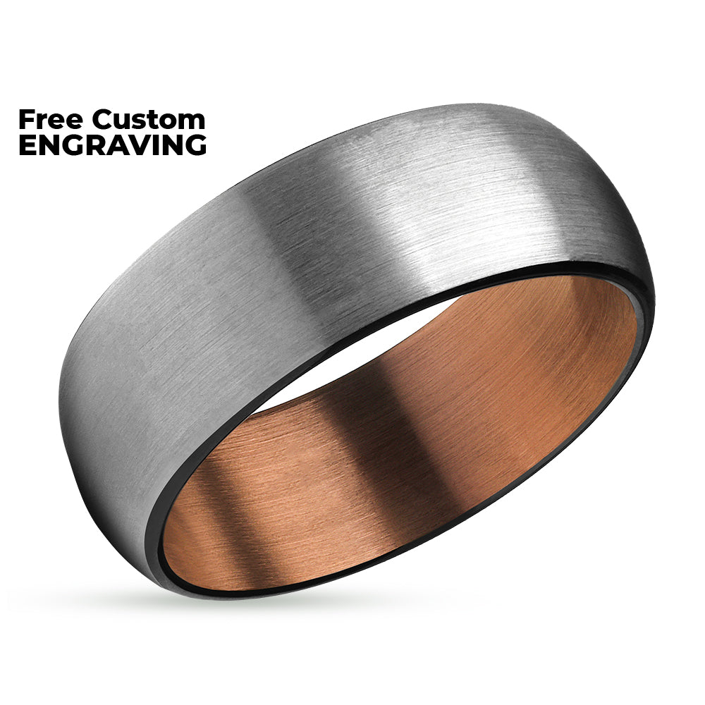 Copper Wedding Ring - Espresso Wedding Band - Black Tungsten Ring - Gray Ring