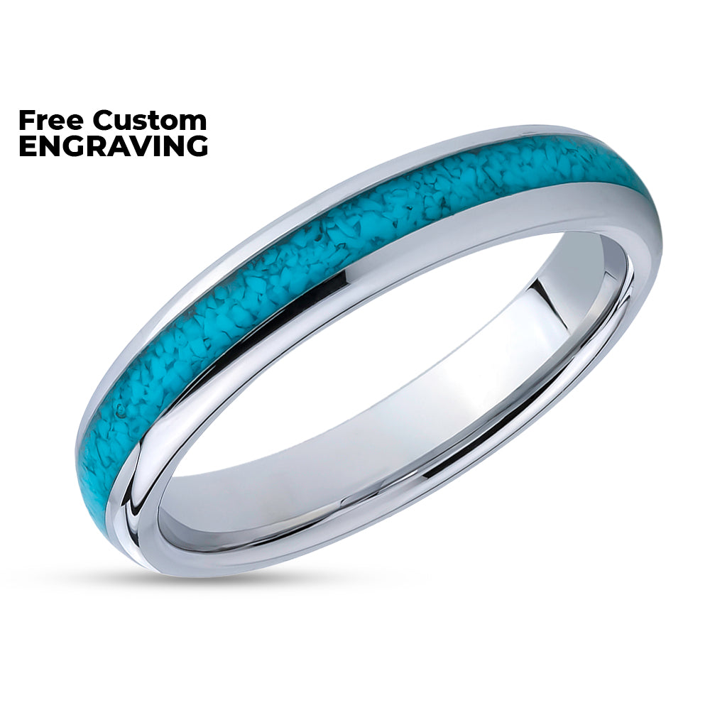 4mm Wedding Ring  - Turquoise Wedding Ring - Tungsten Wedding Band - Turquoise Ring