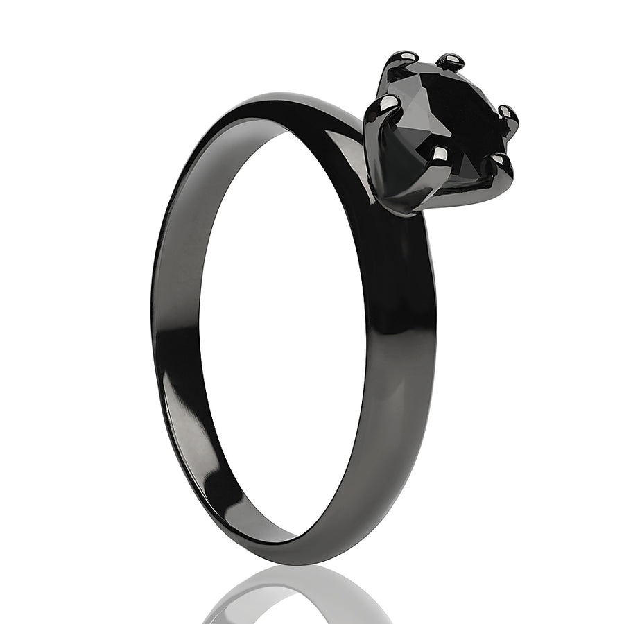 Solitaire Wedding Ring - Titanium Wedding Ring - Engagement Ring - Black CZ Ring - Gunmetal