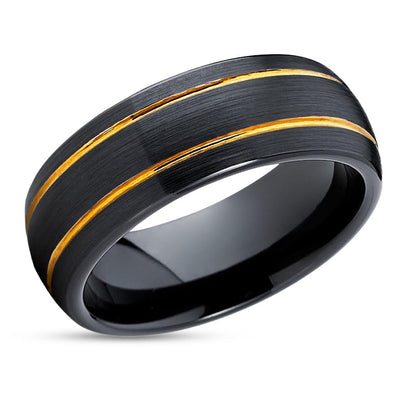 Black Zirconium Wedding Ring - Yellow Gold Ring - Zirconium Wedding Band - 14k Yellow Gold