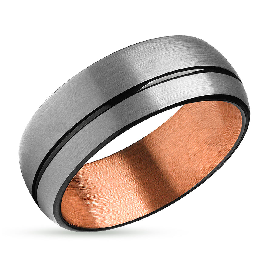 Black Tungsten Ring - Black Tungsten Ring - Rose Gold Wedding Ring - Gray Band