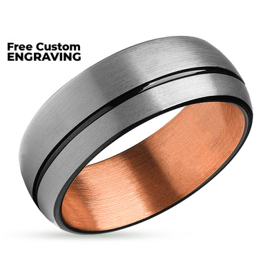 Black Tungsten Ring - Black Tungsten Ring - Rose Gold Wedding Ring - Gray Band