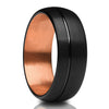 Man's Wedding Ring - Women's Wedding Band - Rose Gold Tungsten Ring - Black