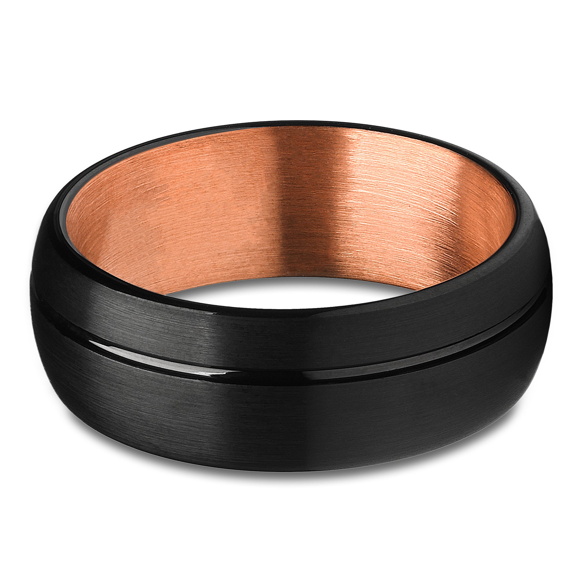 Man's Wedding Ring - Women's Wedding Band - Rose Gold Tungsten Ring - Black