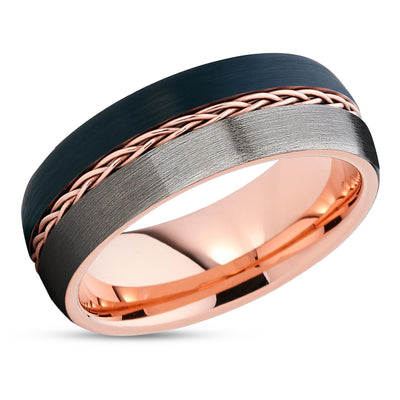 Rose Gold Tungsten Wedding Band - Gunmetal - Rose Gold Ring - Braid Ring